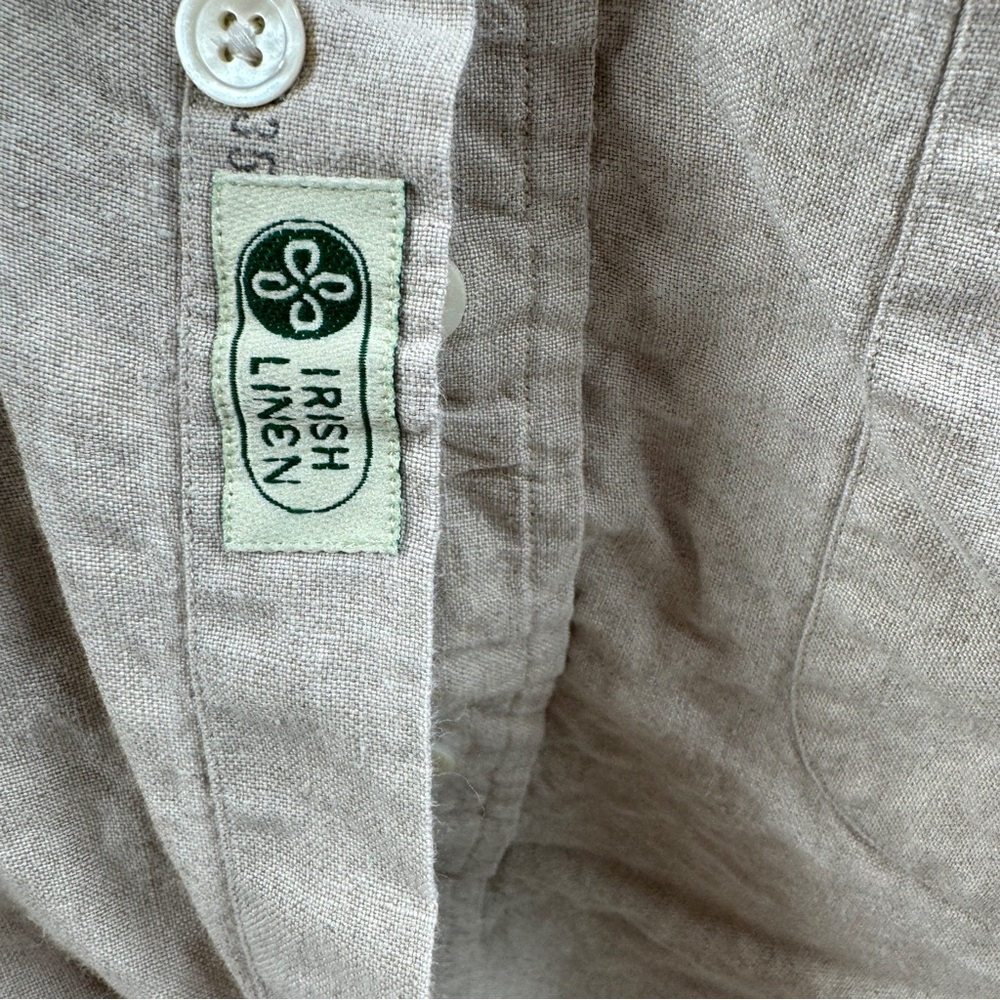 Lands’ End 100% Irish Linen Beige Short Sleeve Button-Up Size Medium Regular - Picture 4 of 8